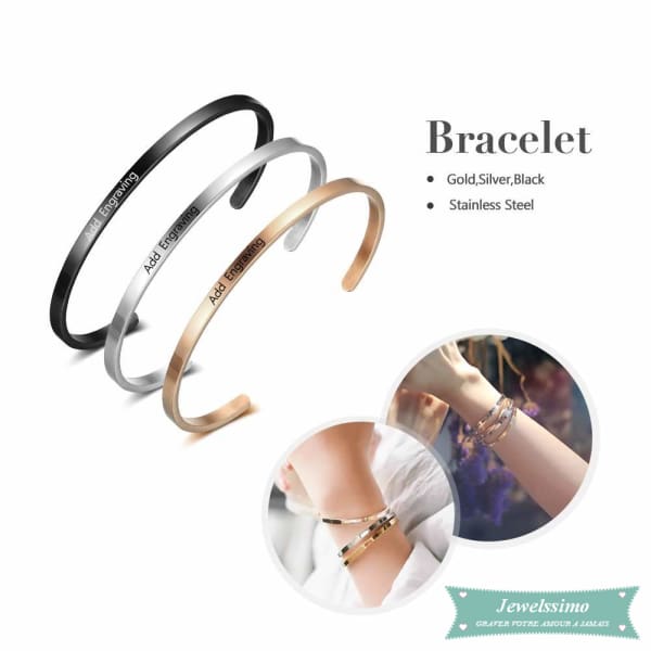 Bracelet femme en acier plaque or personnalisable - Cadeau femme